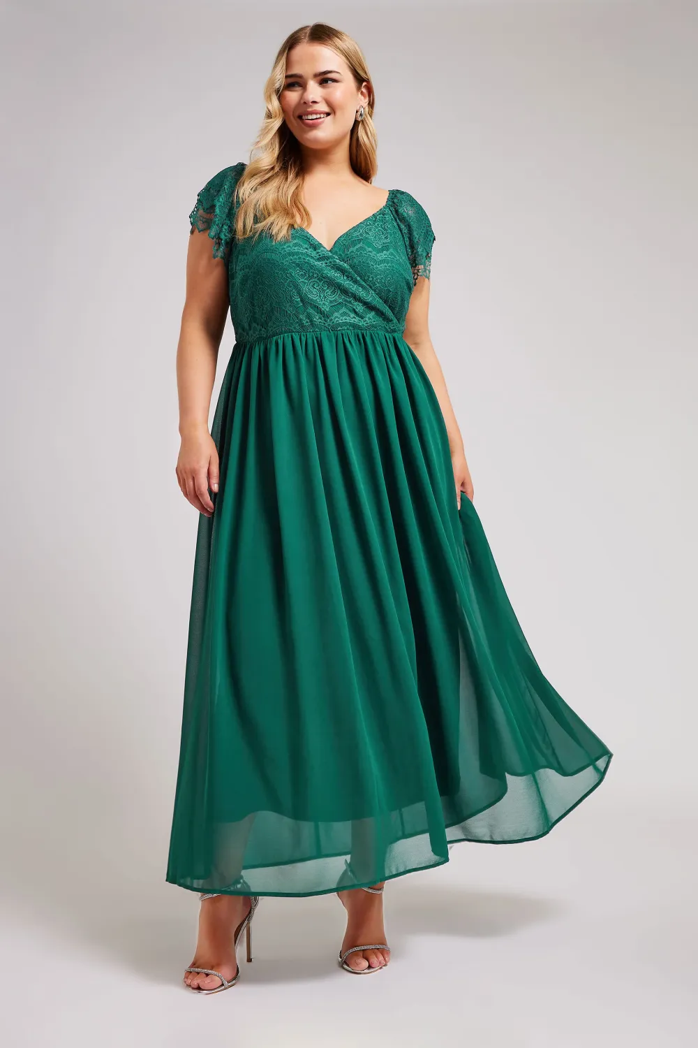 YOURS LONDON Curve Green Lace Wrap Maxi Dress