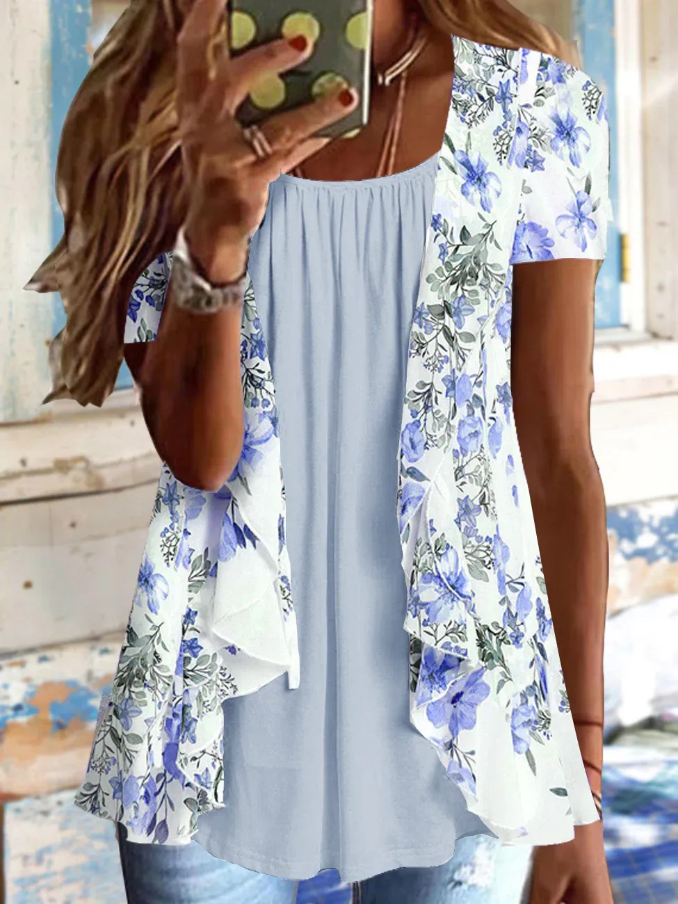 Crew Neck Floral Casual Fit Tunic Tops
