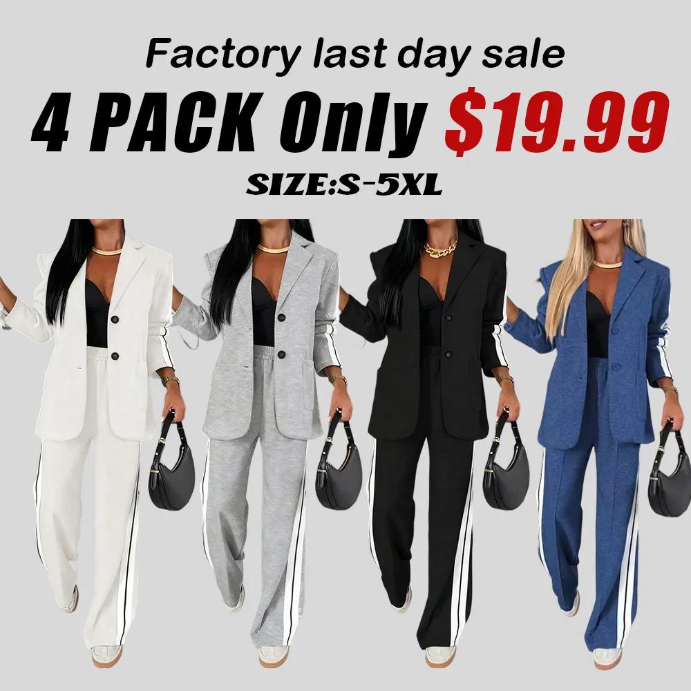 Women's Striped Print Blazer Jacket & Wide Leg Pants Set, Casual Fitted Suit for All Seasons, Stylish Ladies' Clothing Ensemble