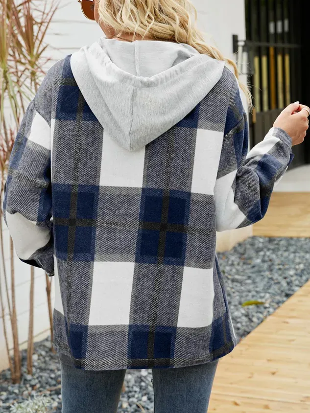 Hoodie Long Sleeve Plaid Regular Micro-Elasticity Loose Jacket For Women