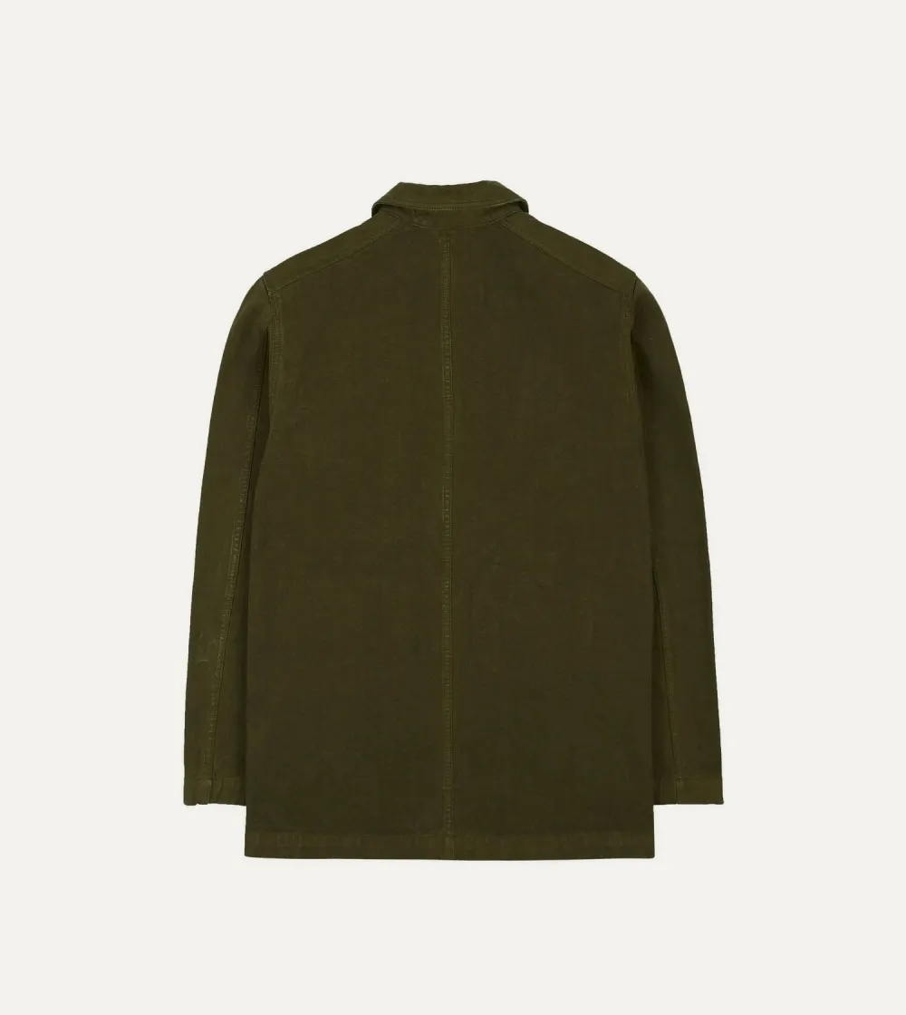 Olive Cotton Duck Canvas Five-Pocket Chore Jacket Casual Style