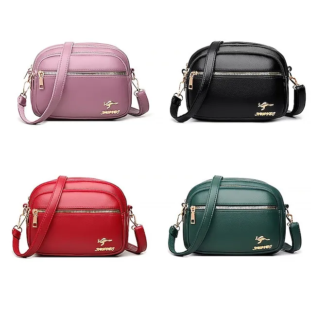 Women's Crossbody Bag Shoulder Bag Dome Bag PU Leather Shopping Daily Zipper Large Capacity Waterproof Lightweight Solid Color Black Red Purple
