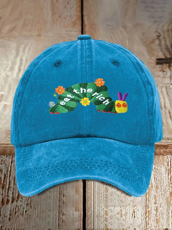 Unisex Distressed Washed Cotton Eat The Rich Print Hat