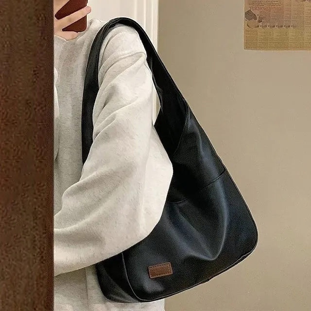 Women's Tote Shoulder Bag PU Leather Daily Office & Career Black Brown