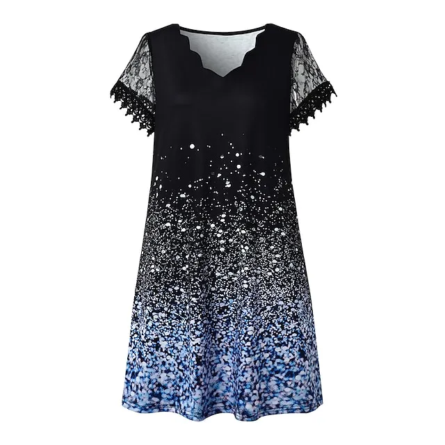 Women's Casual Dress Shift Dress Midi Dress Red Blue Purple Short Sleeve Color Gradient Lace Summer Spring Scalloped Neck Fashion Vacation Summer Dress Spring Dress 2023 S M L XL XXL 3XL 4XL 5XL