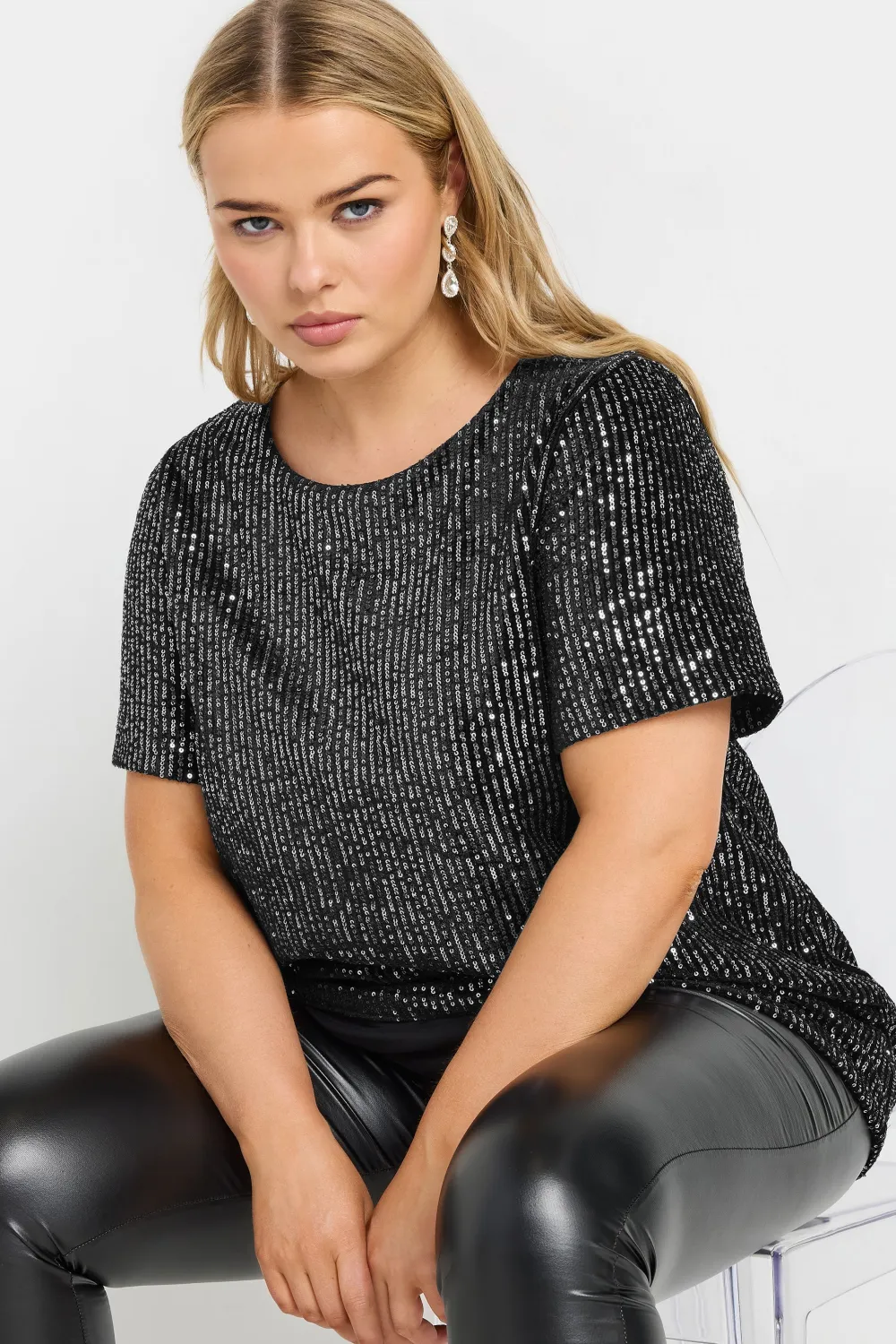Yours Curve Black & Silver Velvet Sequin Top