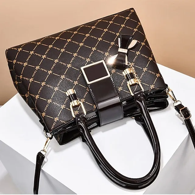 Women's Handbag Crossbody Bag PU Leather Daily Bowknot Large Capacity Plaid dark maple leaf with coffee Light Maple with Naturals Dark Maple with Naturals