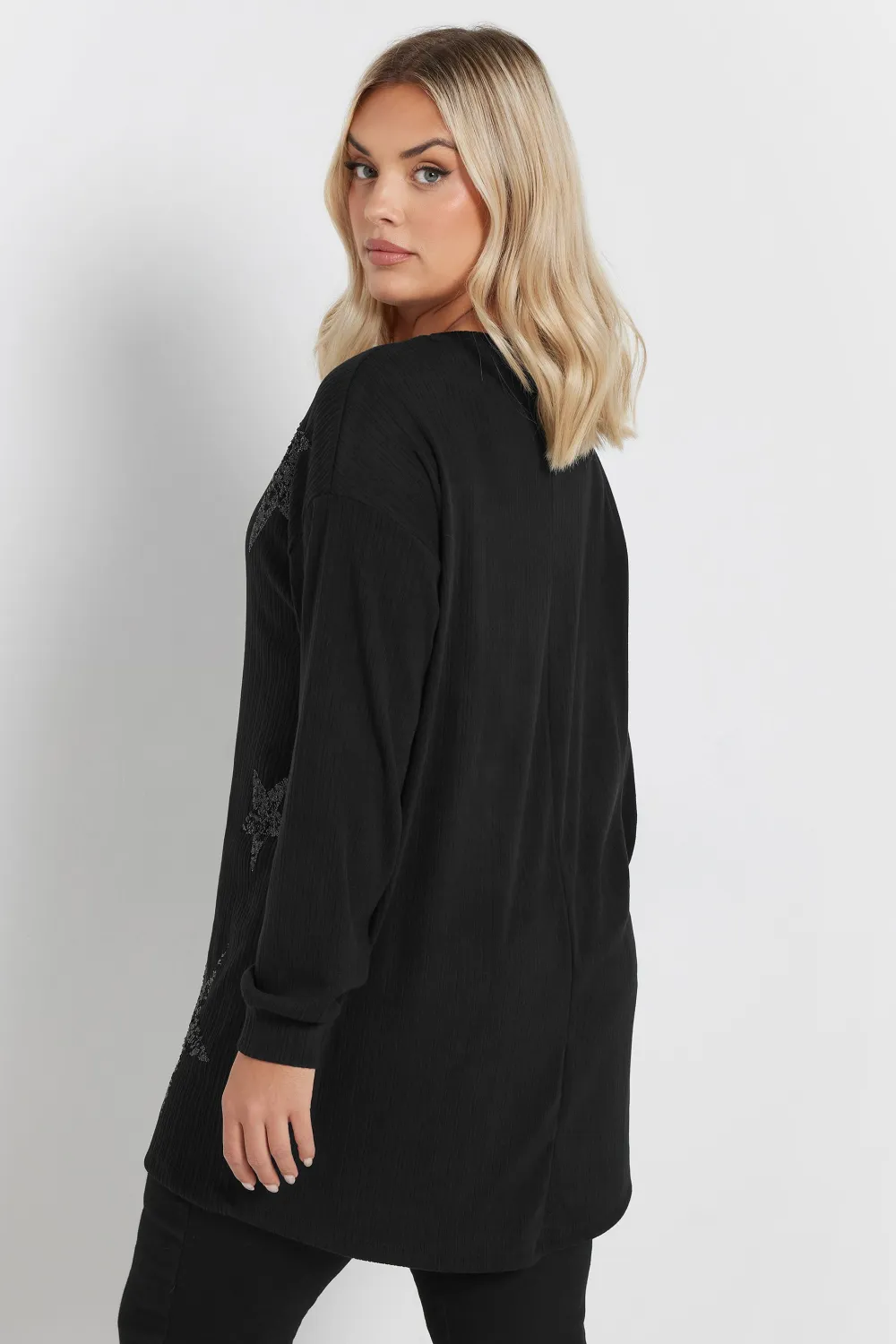 YOURS Curve Black Star Sequin Sweatshirt
