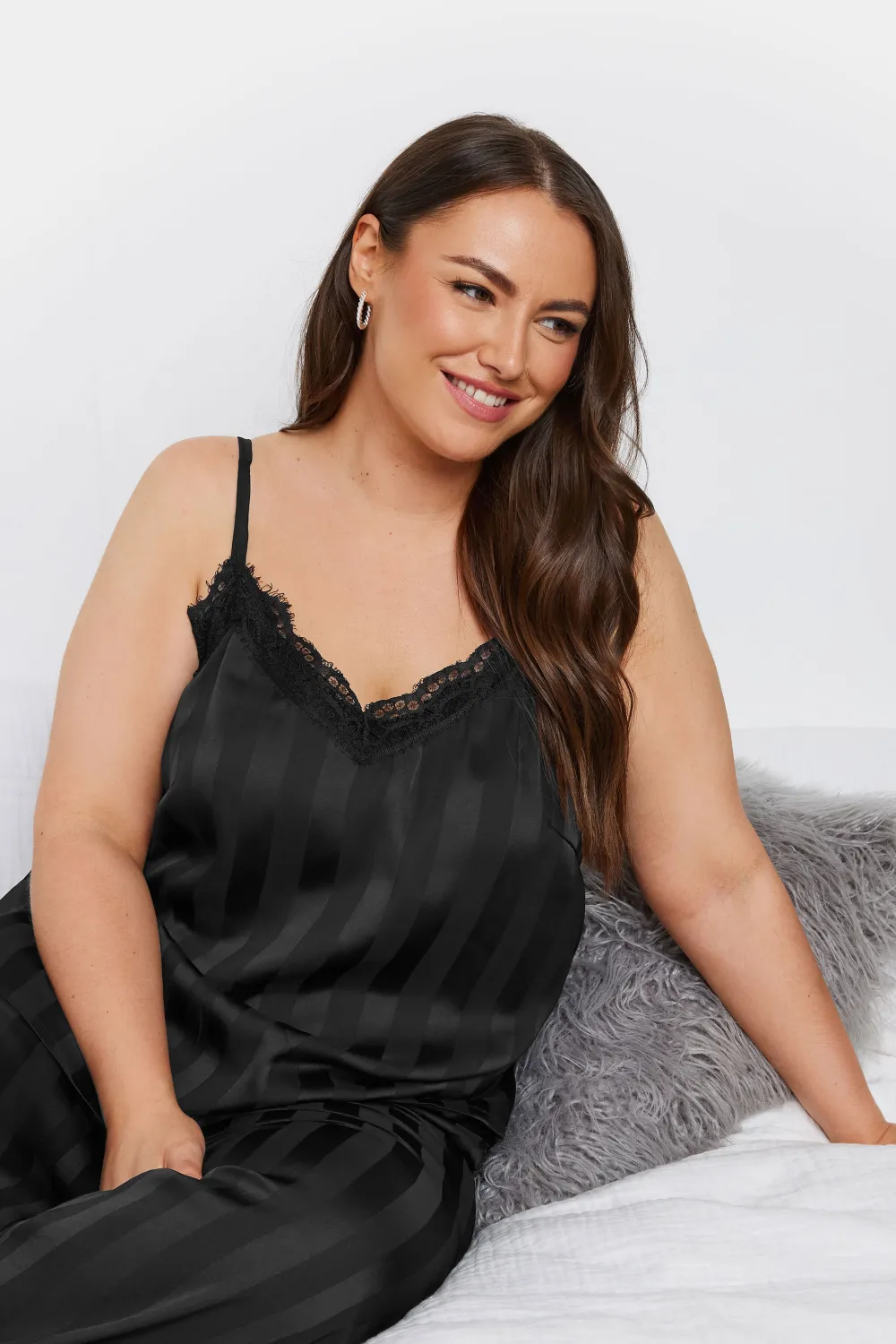 YOURS Curve Black Stripe Satin Pyjama Set