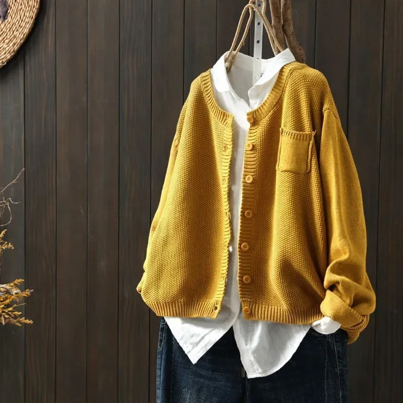 Vintage Solid Long Sleeve Sweater Cardigan