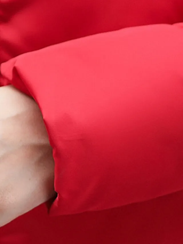 Women's Parka Long Puffer Jacket Winter Coat with Fur Collar Hood Thicken Windproof Warm Jacket Zip up Coat with Pockets Comtemporary Stylish Casual Jacket Long Sleeve Black Pink Army Green