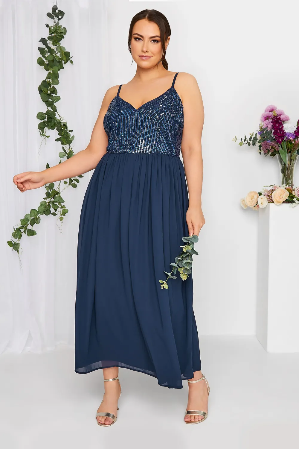 LUXE Curve Navy Blue Sequin Embellished Sleeveless Maxi Dress