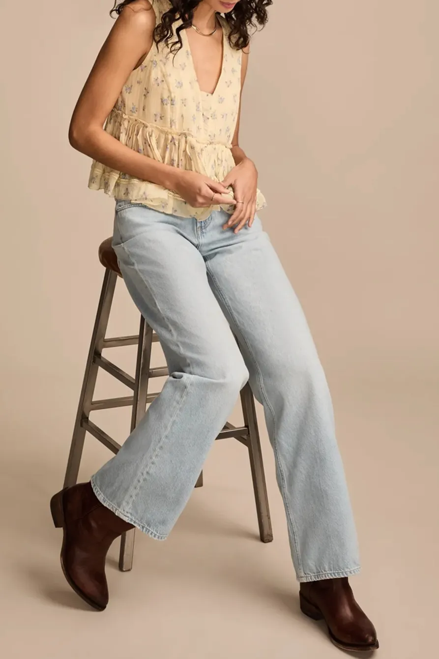 Cream Floral Printed Ruched Ruffle V Neck