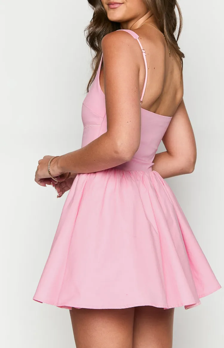 Square Neck Pink Flared Mini Dress