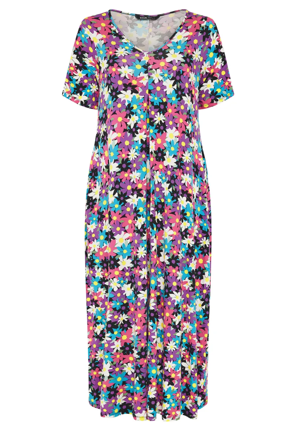 YOURS Curve Black & Pink Floral Print Maxi Dress