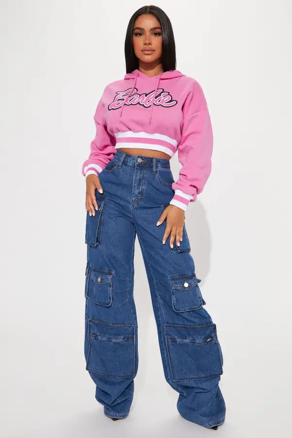 Barbie Girl Athletic Cropped Hoodie - Hot Pink