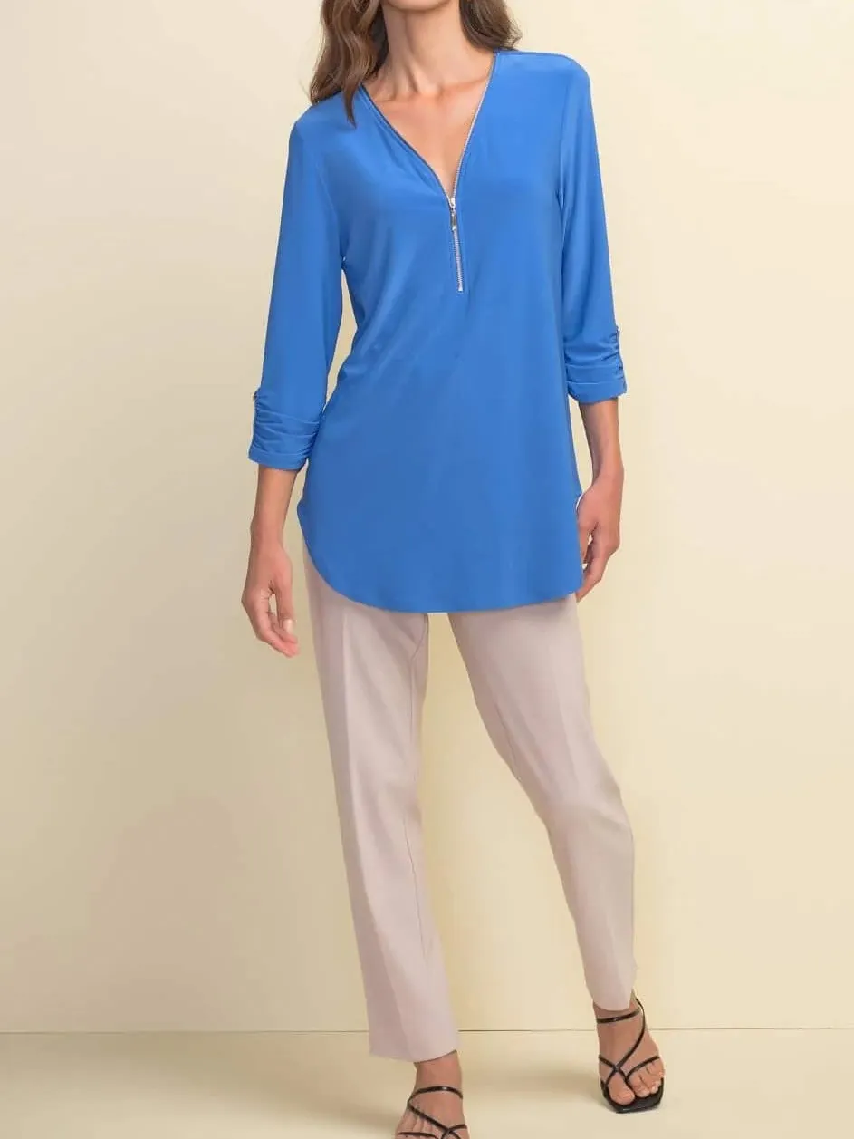Royal Blue Zip - Front V - Neck Blouse
