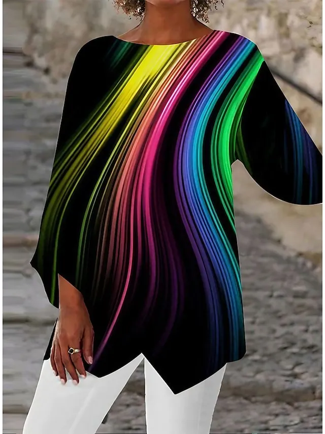 Women's Shirt Blouse Black White Light Grey Graphic Butterfly Asymmetric Print Long Sleeve Casual Basic Round Neck Regular Fit Butterfly Spring Fall