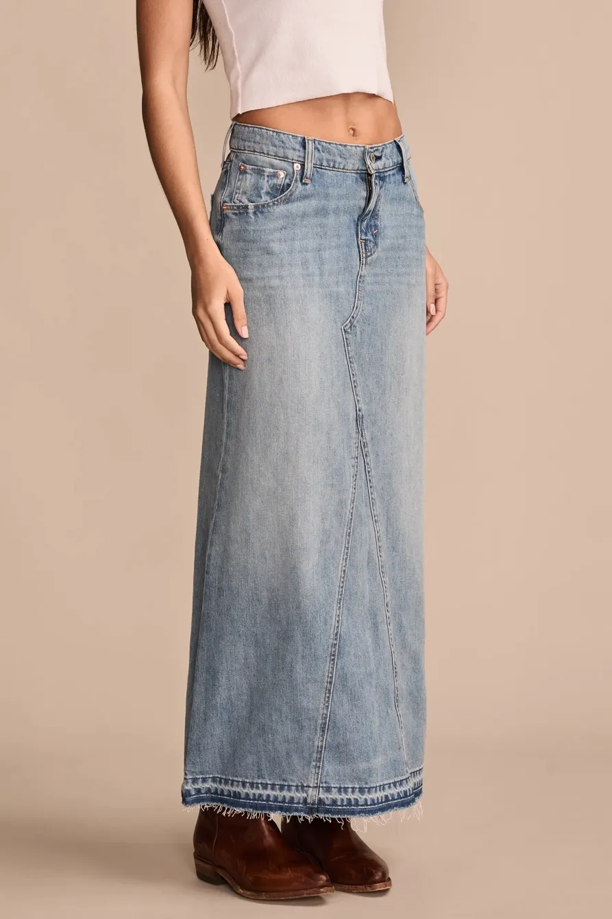 Low Rise Denim Midi Skirt