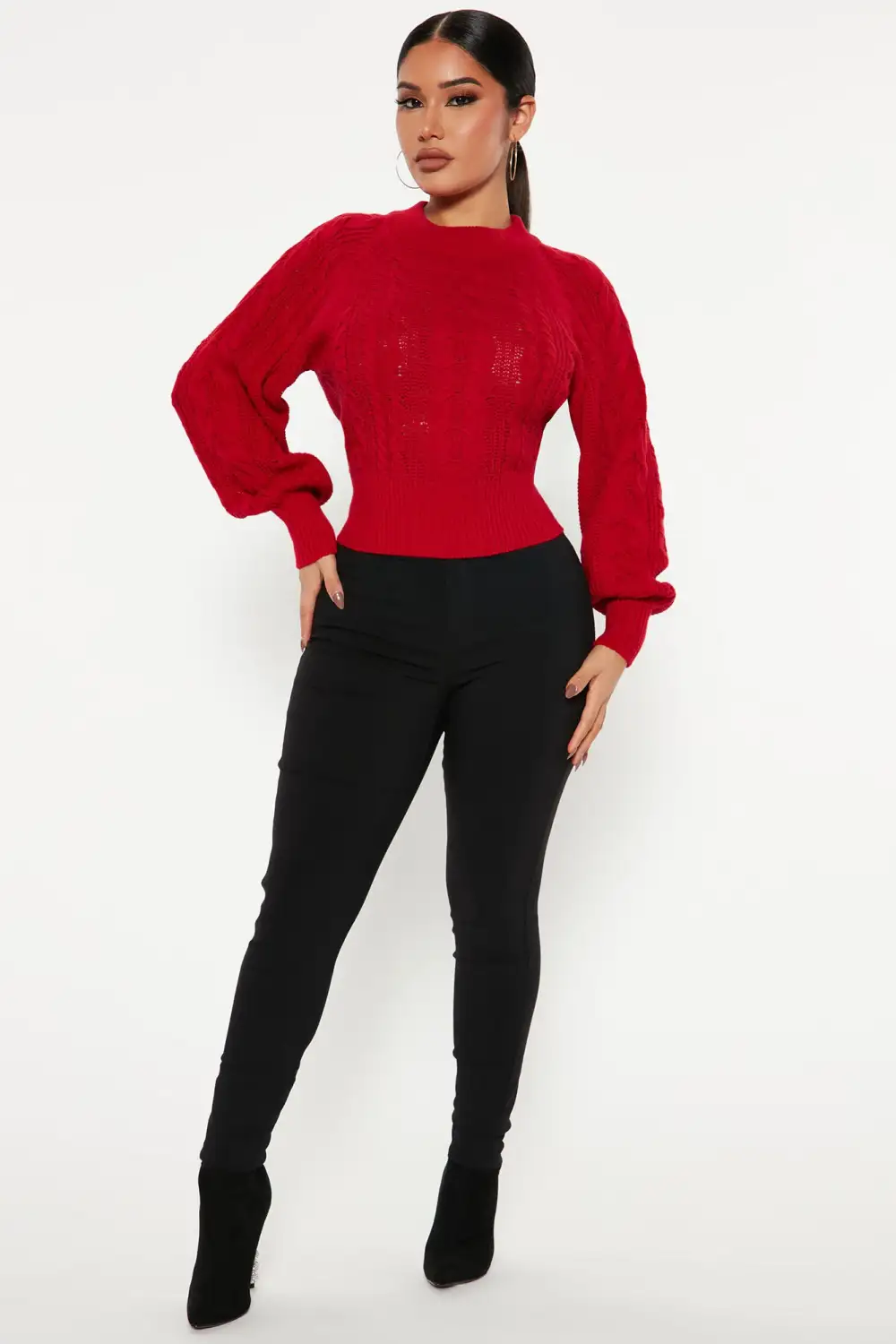 Melissa Cable Knit Cropped Sweater - Red