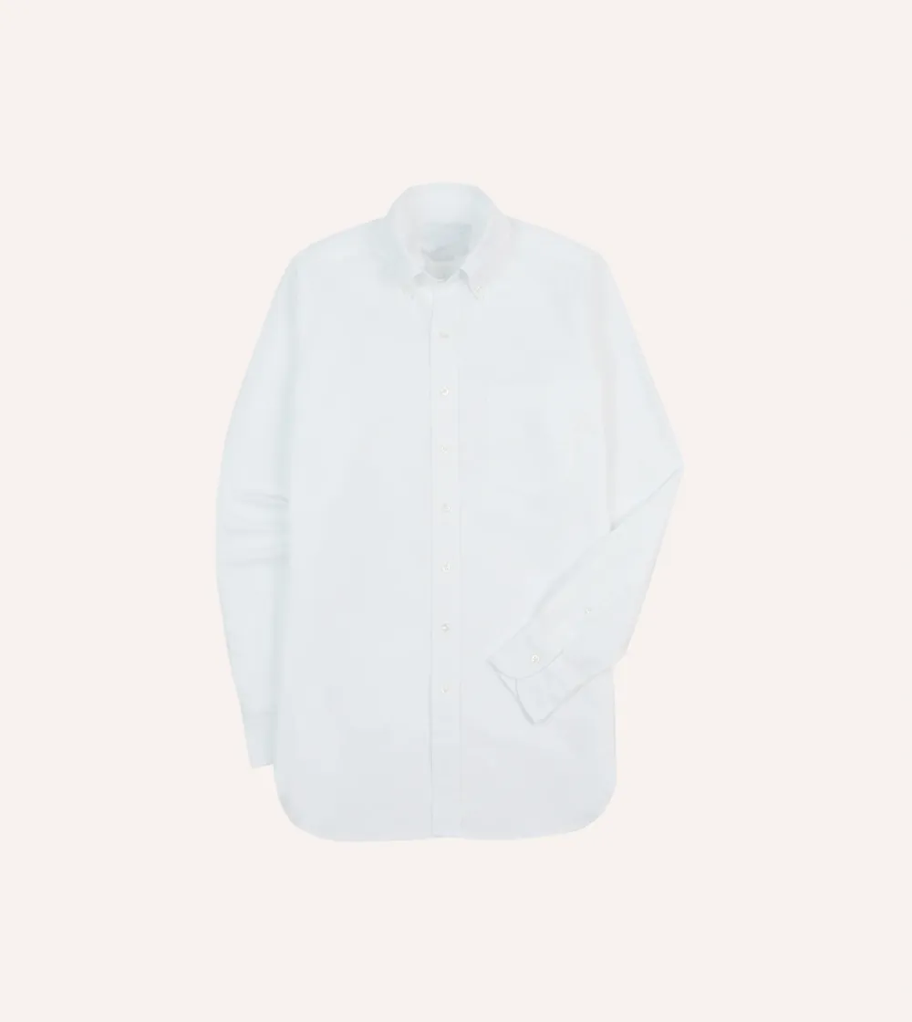 White Oxford Cotton Cloth Button-Down Shirt Lapel Plain