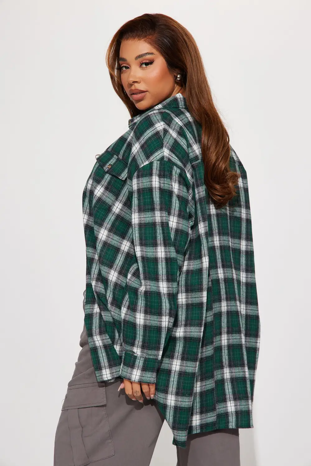 Pretty In Plaid Oversized Flannel Top - Green/combo
