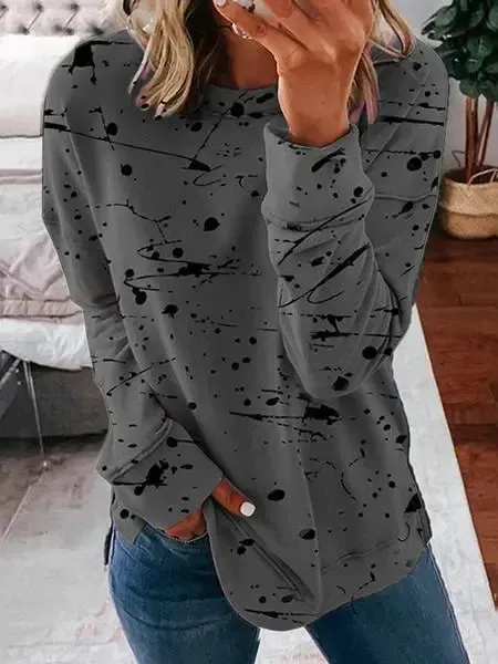 Women Long Sleeve Scoop Neck Polka Dot Graphic Top