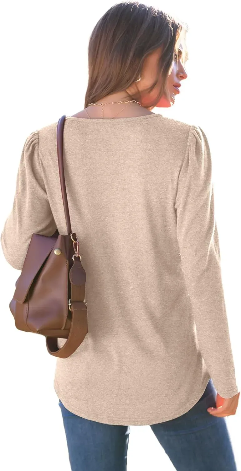 WIHOLL Blouses for Womens Dressy Casual 2024 Fall Tops Long Sleeve Shirts Loose Fit Tunics