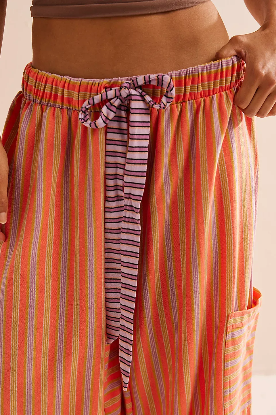 Striped Drawstring Wide Leg Pants