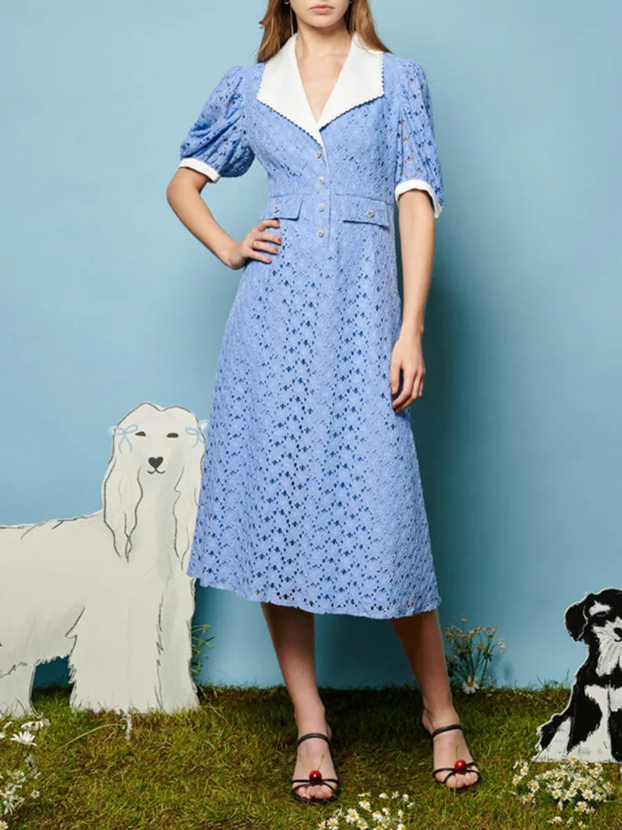 Crew Neck Regular Lace Midi Dress