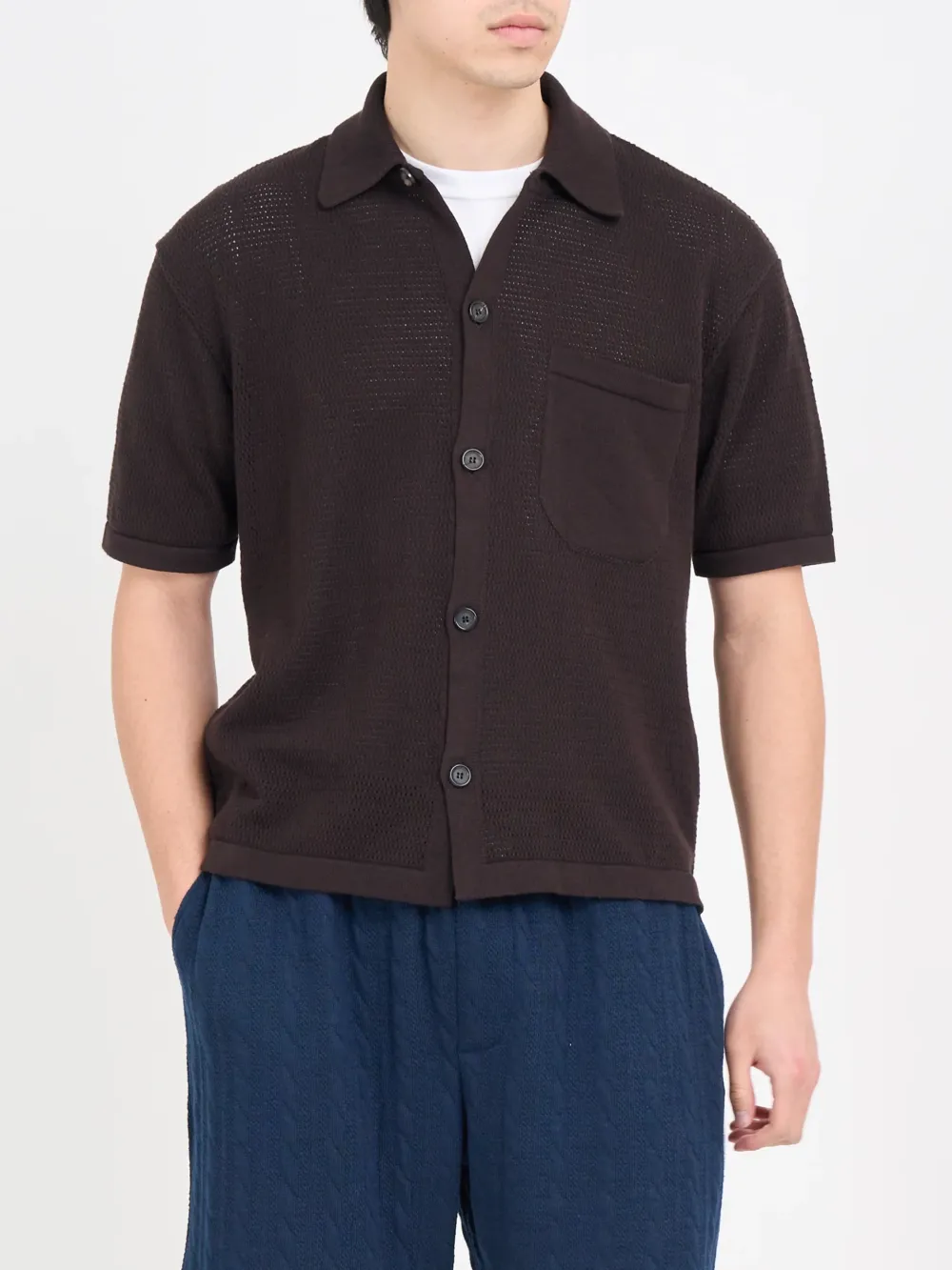 Brown Short Sleeve Knitted Shirt