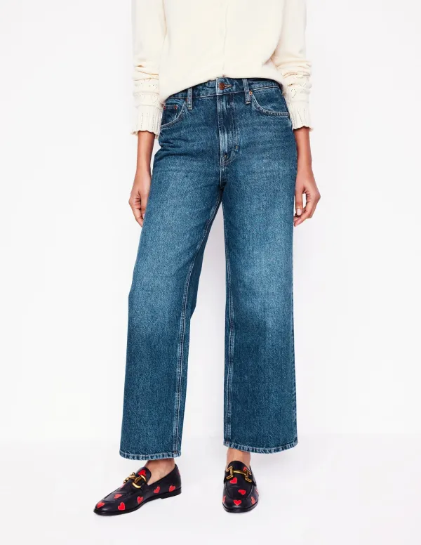 High Rise Straight Crop Jeans -Mid Vintage