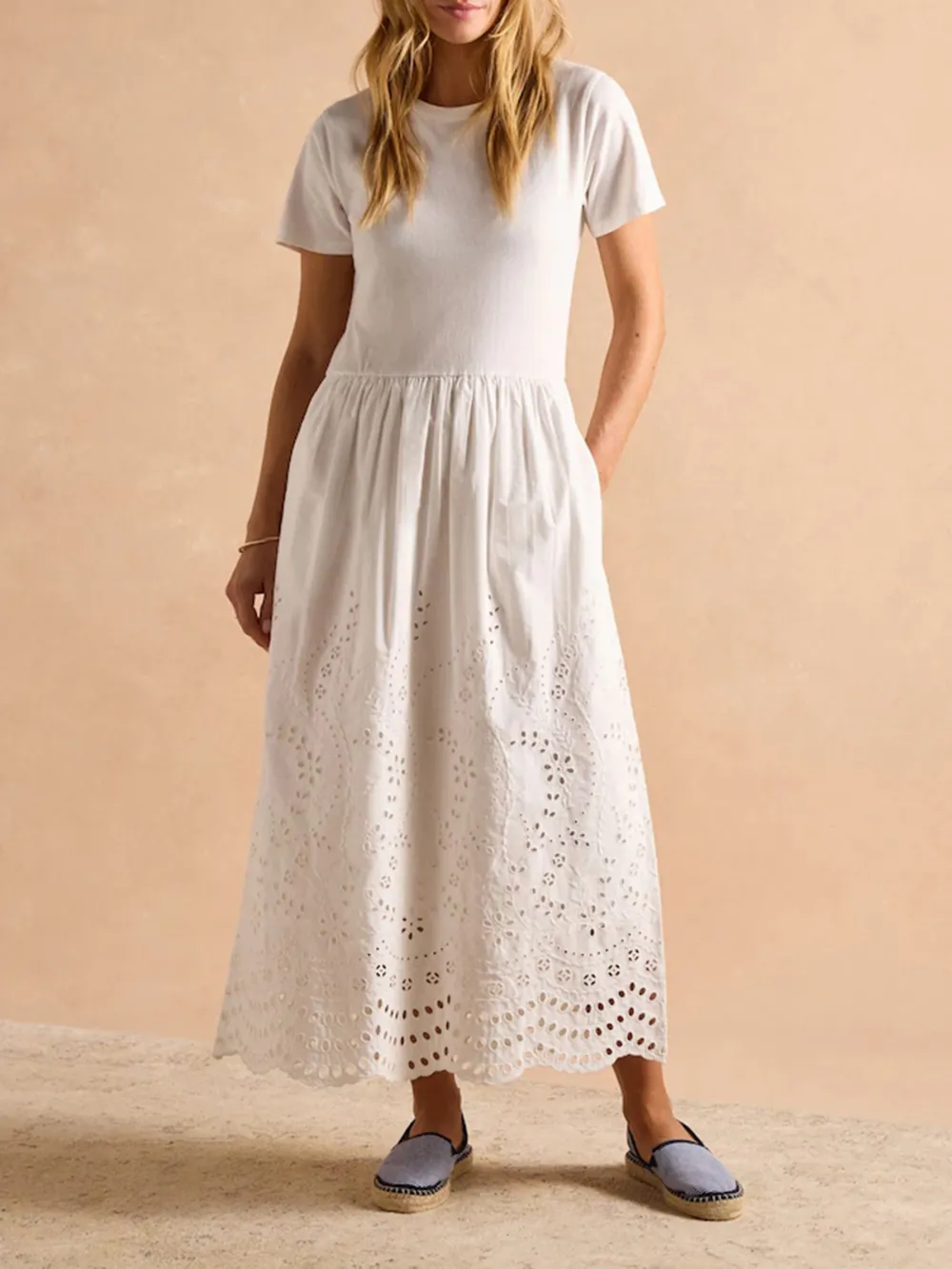 Classic Soft Breathable Plain Lace Hem Cotton Dress