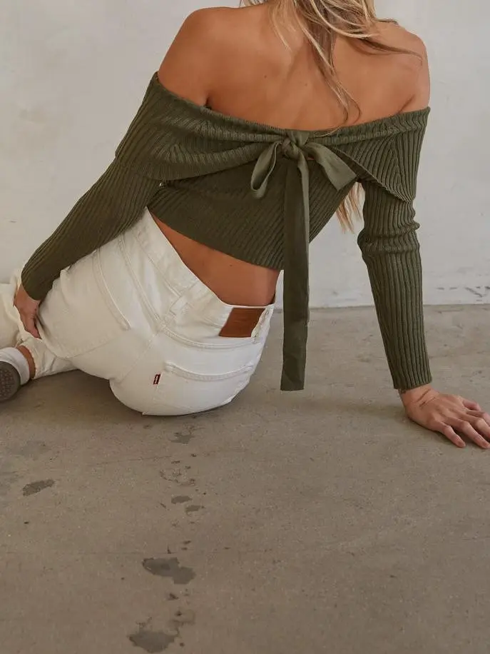 Kara Off the Shoulder Bow Back Sweater