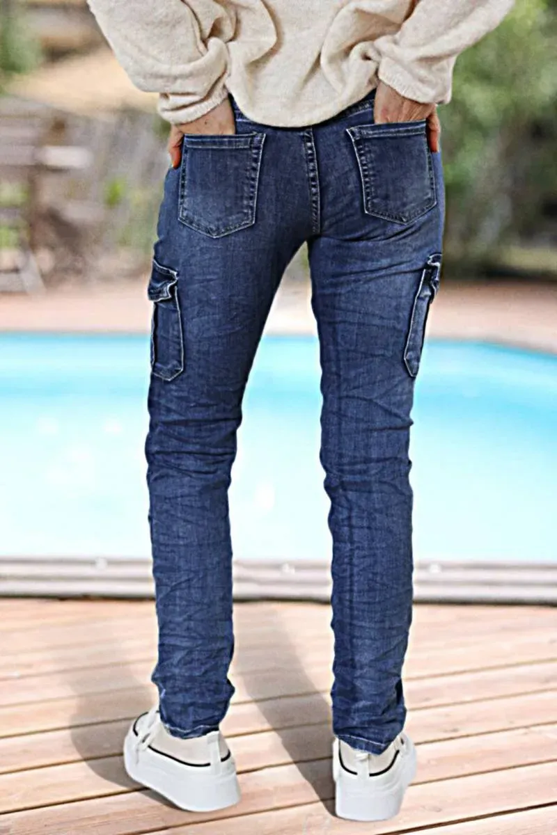 Flap Pocket Low Waist Skinny Cargo Jeans
