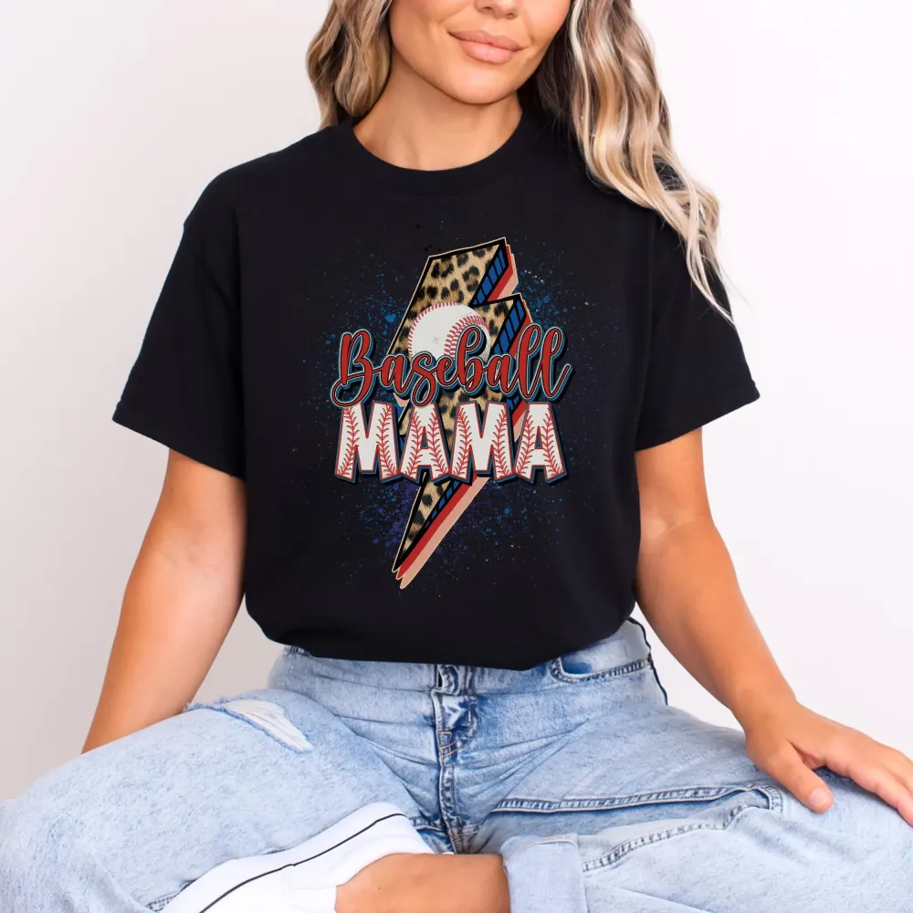 Baseball Mama Printed Round Neck Short Sleeve T-Shirt