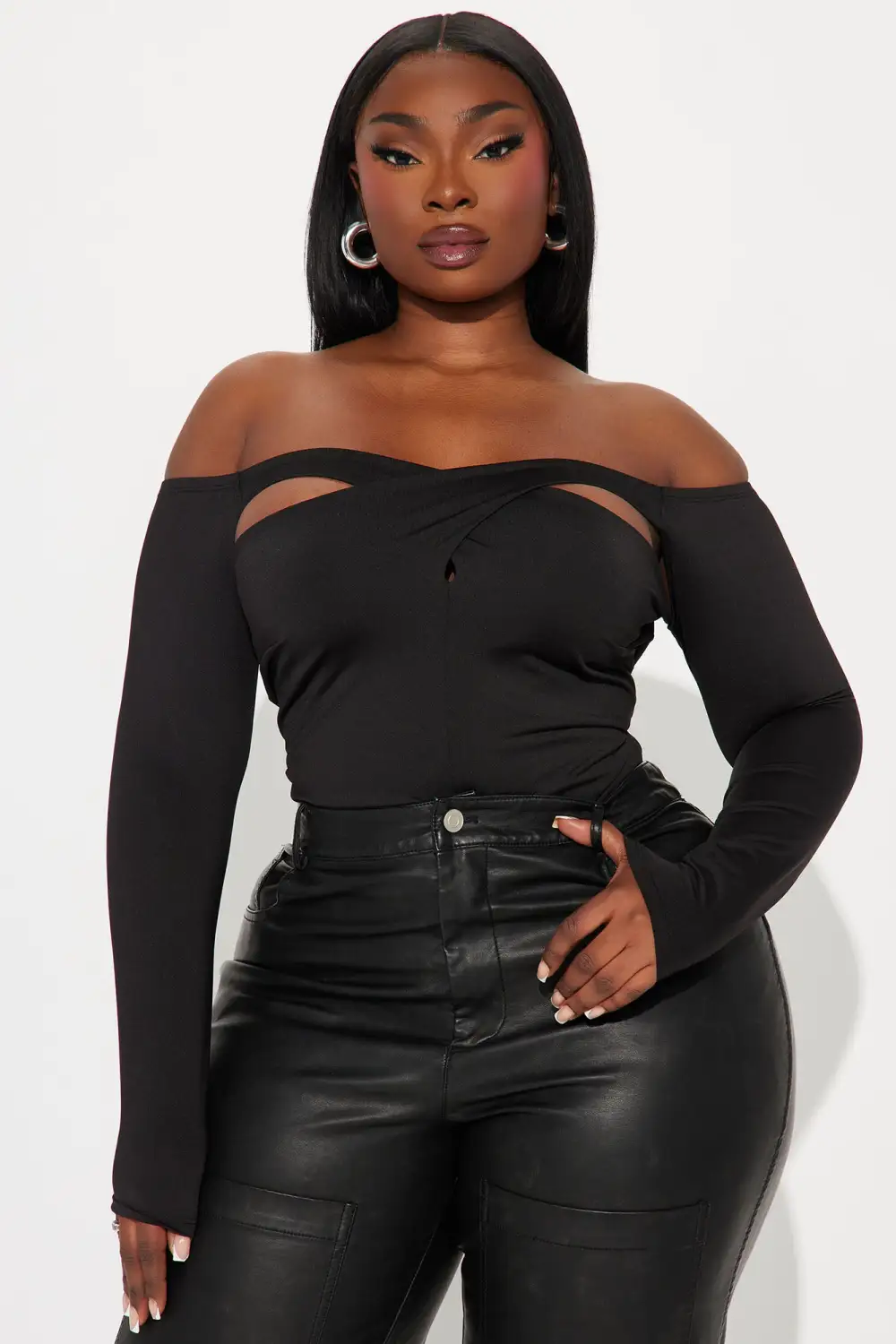 Treat Me Nice Off Shoulder Bodysuit - Black