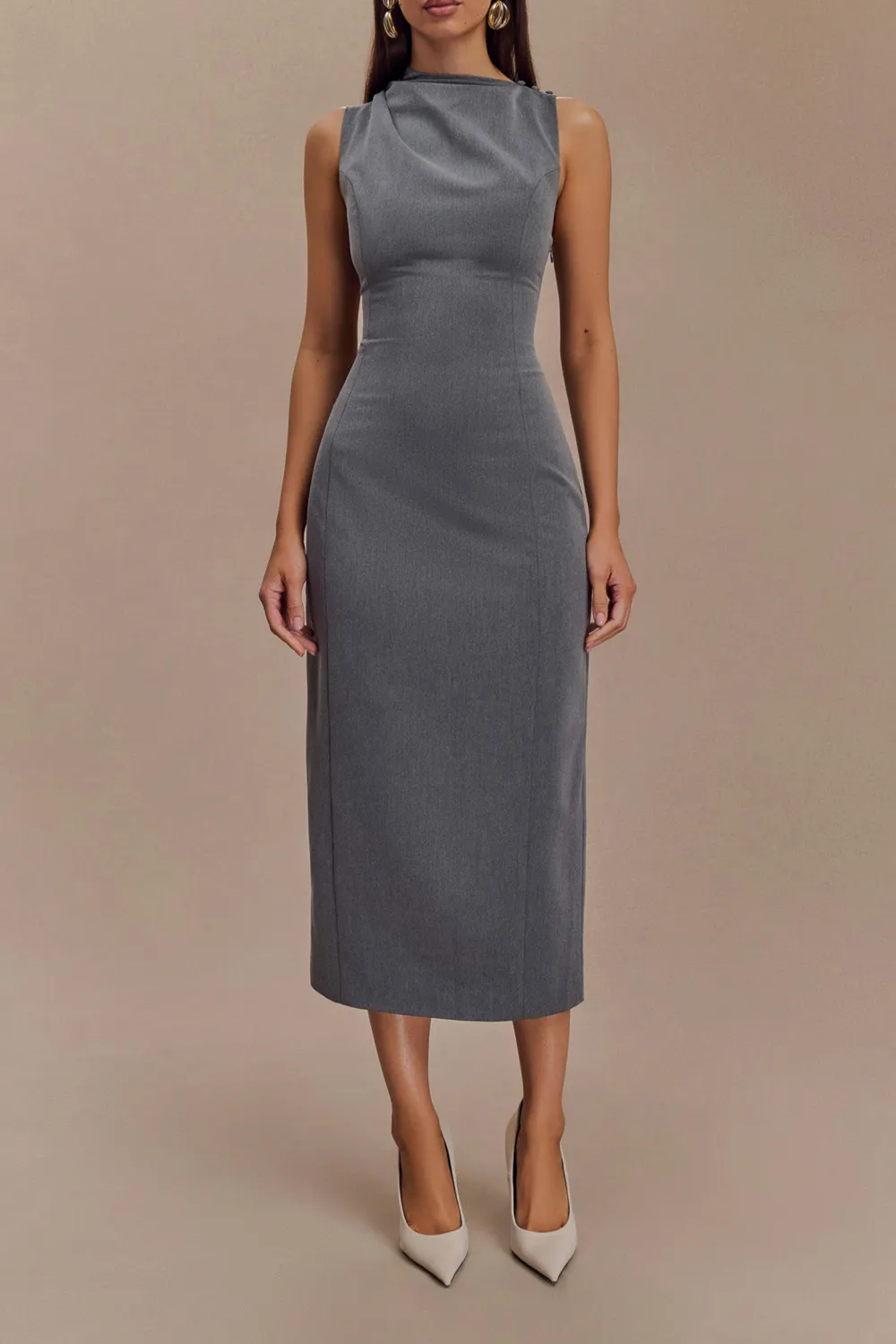 Casual Style Draped Stretch Crepe Maxi Dress