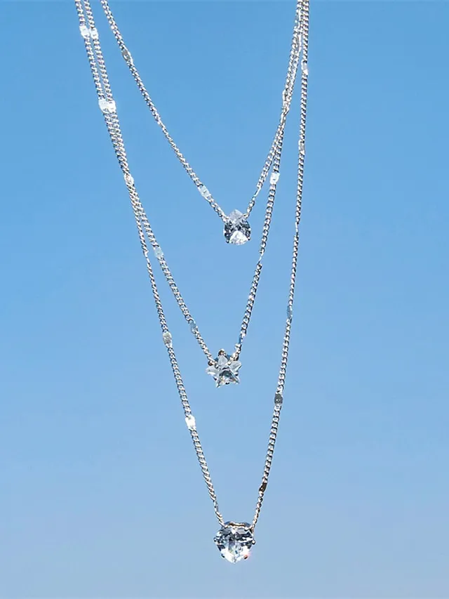 Women's Necklace Heart Star Cut Zirconia Alloy Necklace Classic Six-Prong Small Zircon Dangling Necklace Dainty Necklace For Women Girls/Wedding Gift, Birthday Gift