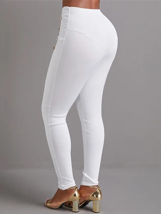 Women's Pants Trousers Leggings Full Length High Cut Micro-elastic High Waist Fashion Streetwear Party Daily Wear Black White S M Fall Winter