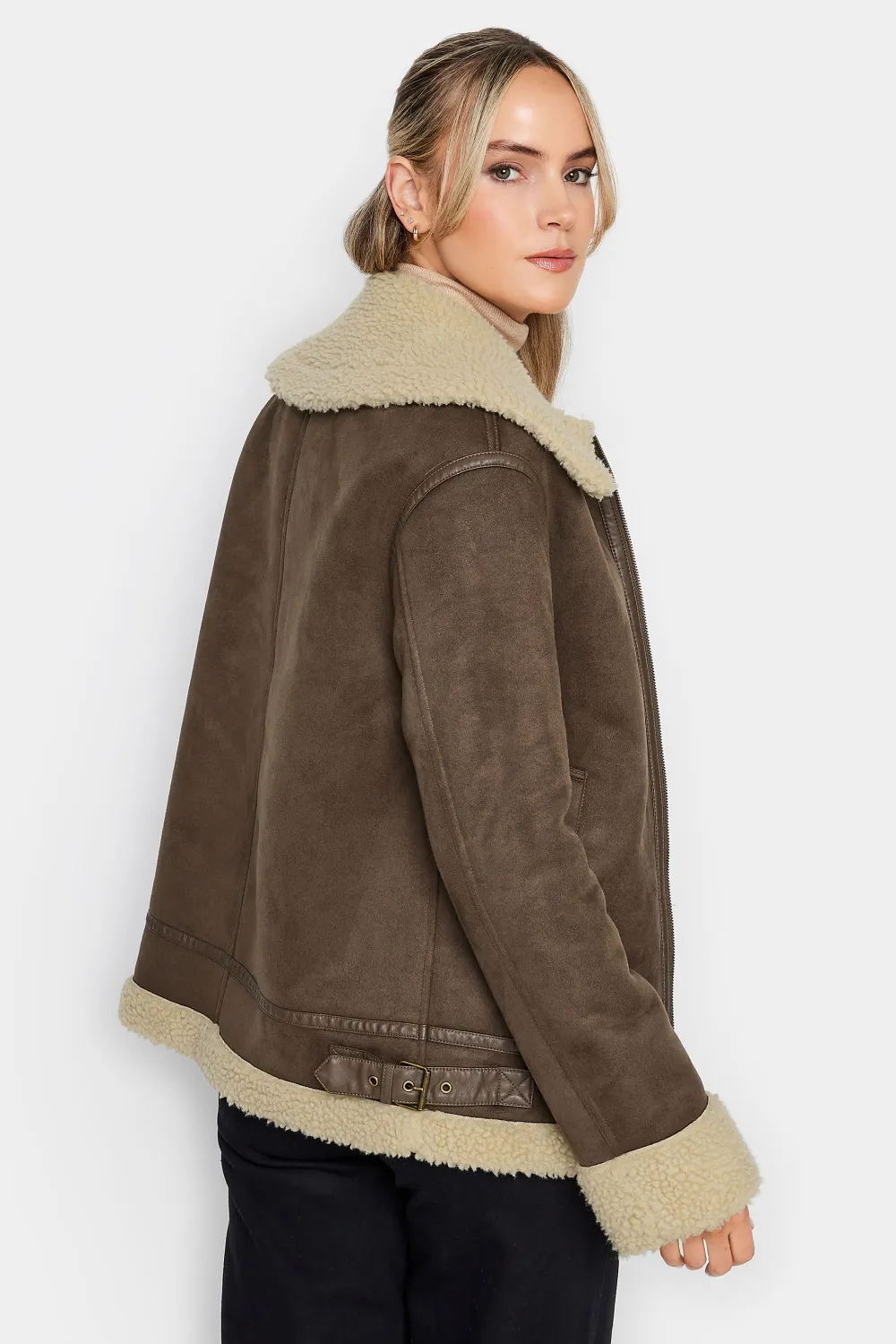 LTS Tall Brown Teddy Aviator Jacket