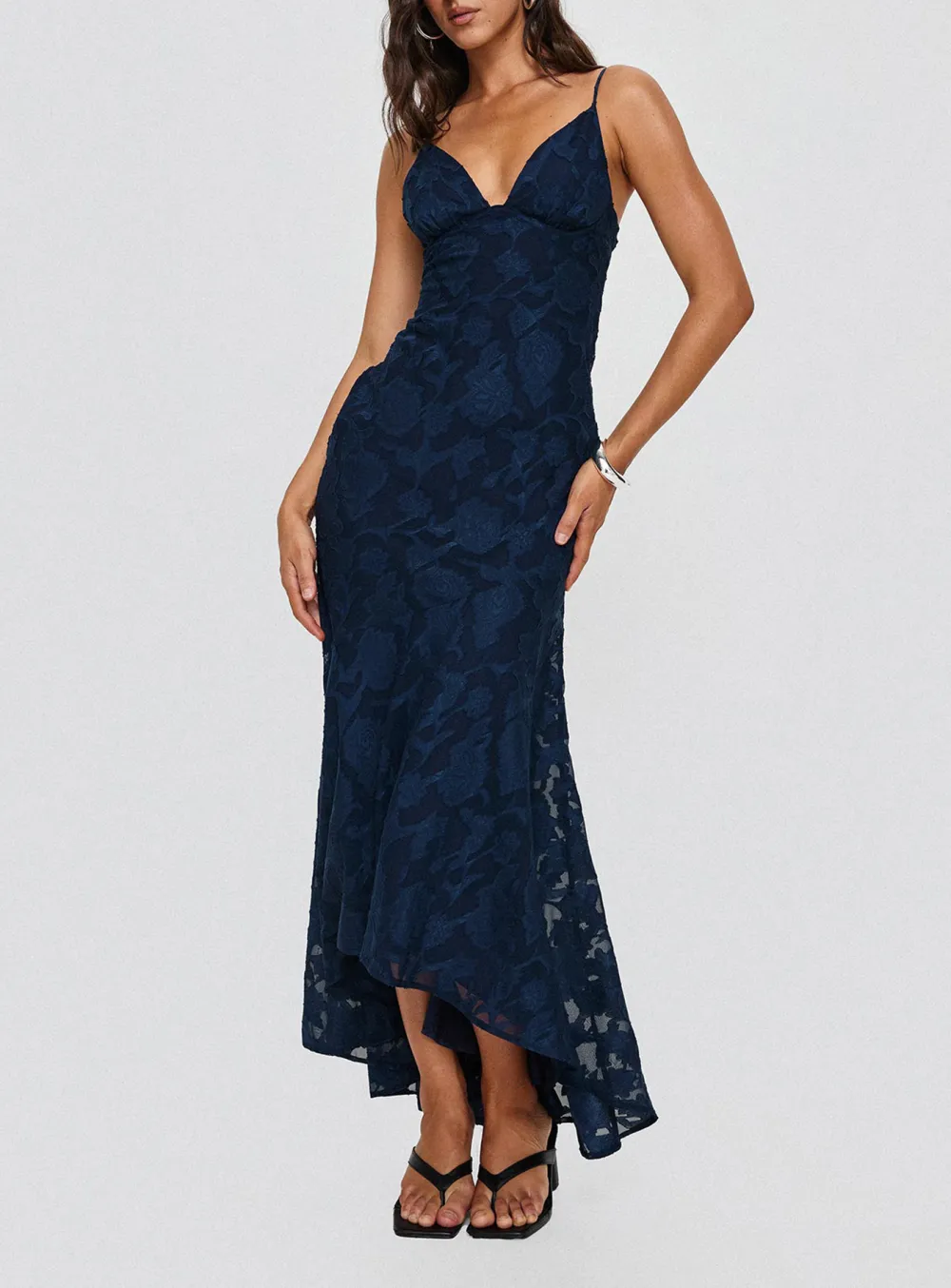 Lace Trimmed Spaghetti Strap Maxi Dress