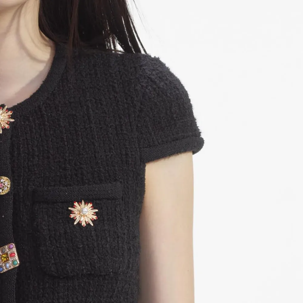 Black Jewel Button Knit Top