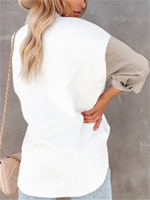 Color Block Buttons Shirt With Pockets