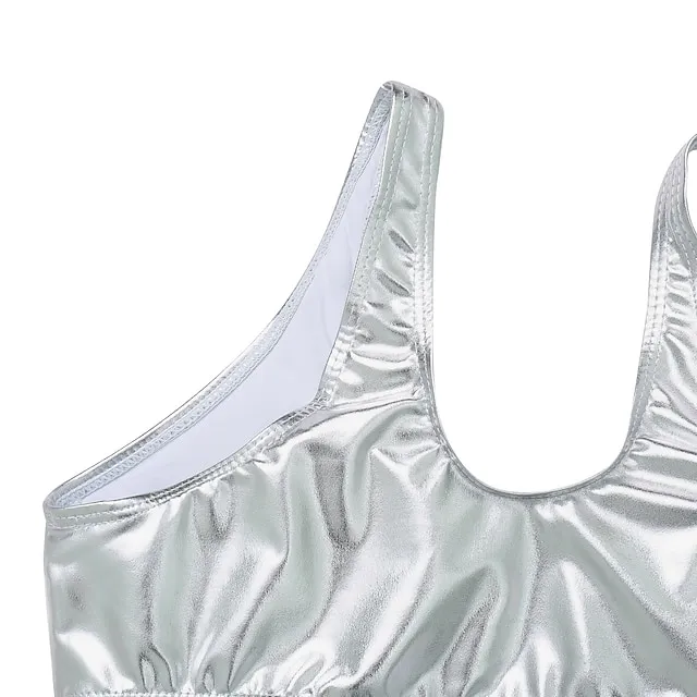 Women's Swimwear One Piece Monokini Bathing Suits Normal Swimsuit Tummy Control Glitter Slim Solid Color Split gold Split silver Siamese gold Siamese silver Bathing Suits Sexy Active Vacation