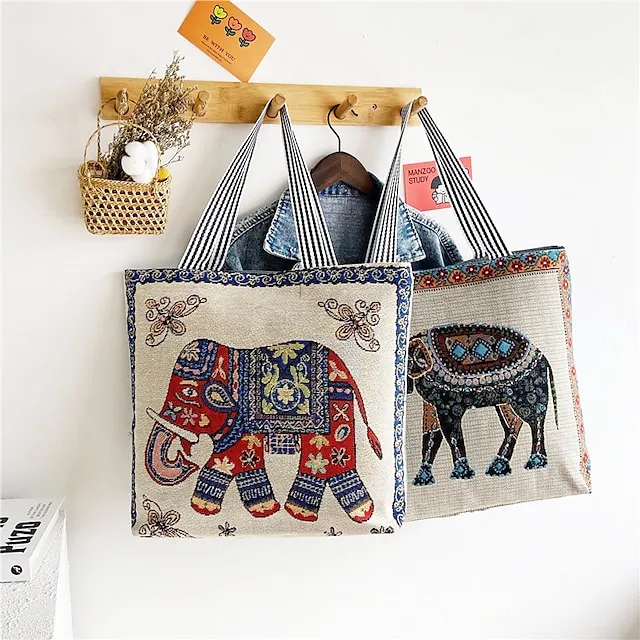 Women's Tote Shoulder Bag Canvas Tote Bag Oxford Cloth Shopping Daily Zipper Print Large Capacity Lightweight Durable Cat Flower Folk Butterfly Unicorn Black cat