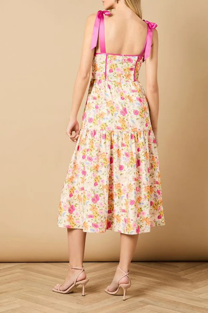 Casual Style Corset Detail Bow Tie Strap Dress