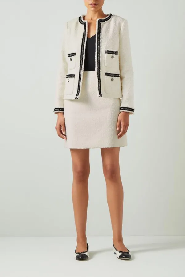 White Tweed Contrast Trim Short Jacket
