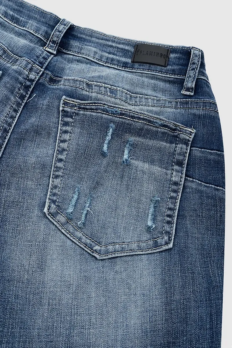 Ripped Low Waist Bootcut Jeans Without Belt