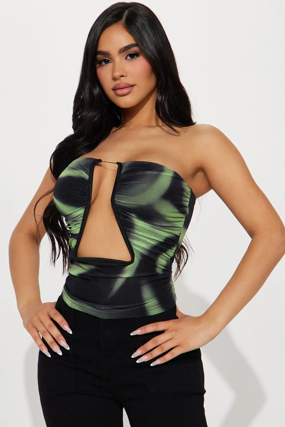 Skylar Printed Mesh Top - Green/combo